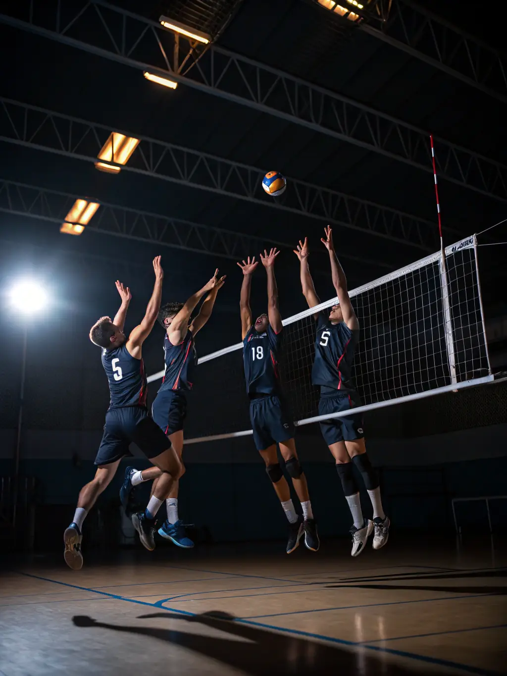 A photo of students engaged in a volleyball game, demonstrating coordination, communication, and competitive spirit.