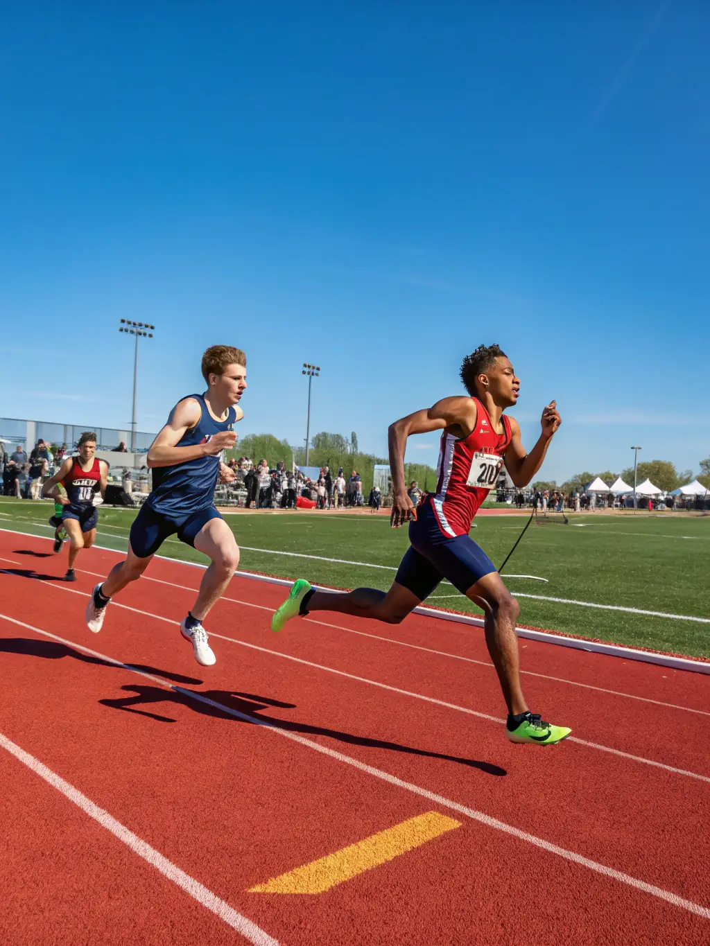Students from diverse backgrounds participating in a track and field event, promoting inclusivity and mutual respect.