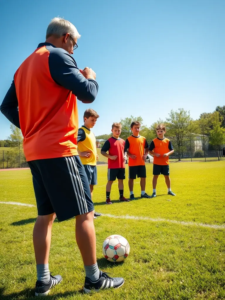 A vibrant image capturing students enthusiastically participating in a football training session at the Collège de Chaudes-Aigues, showcasing teamwork and sportsmanship.